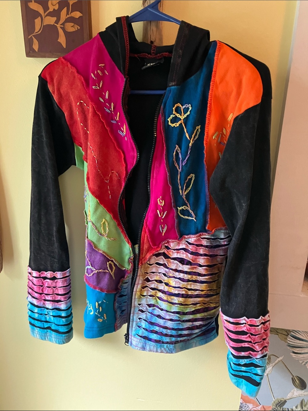Multicolor Patchwork Hooded Bomber Jacket